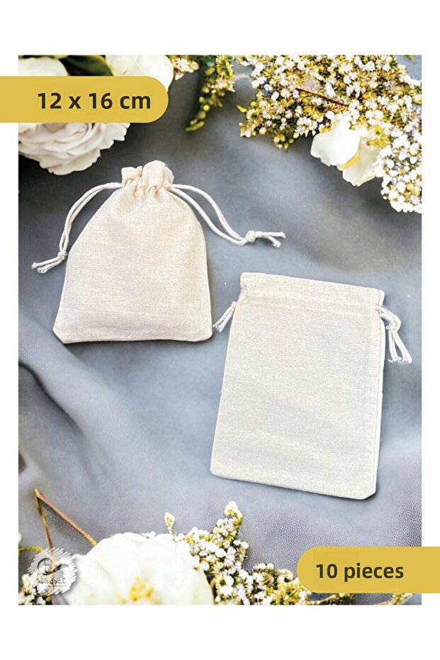Laced Cream Raw Cloth Pouch - 12x16 cm 10 pcs Jewelry, Snack, Henna, Gift Soap Pouch - T874