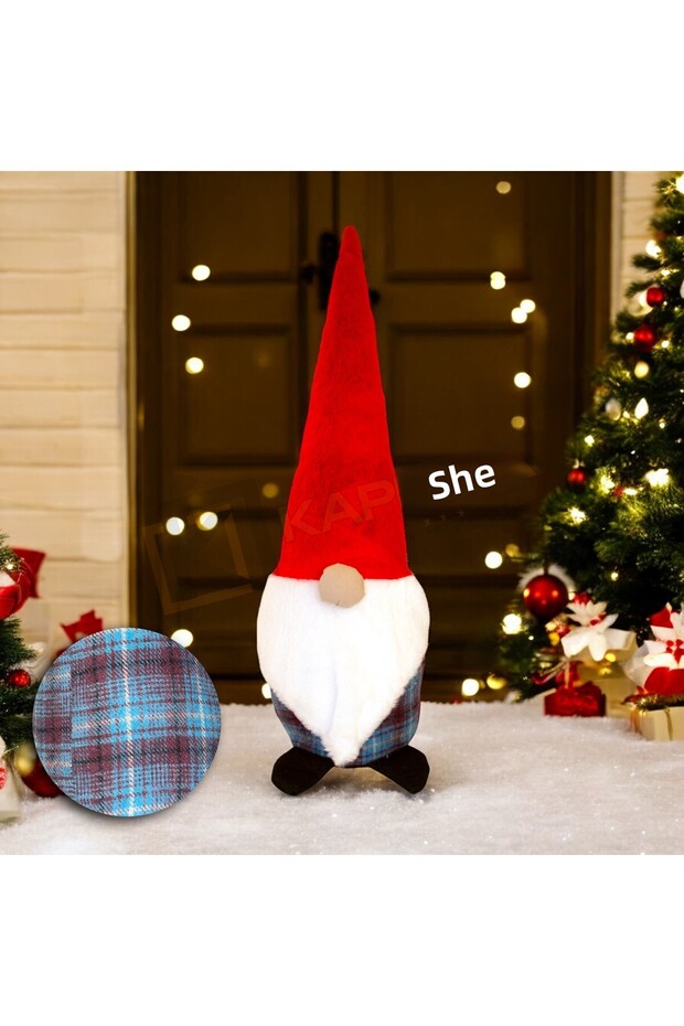 New Year Santa Claus Decorative Figurine Claret Red Blue Plaid