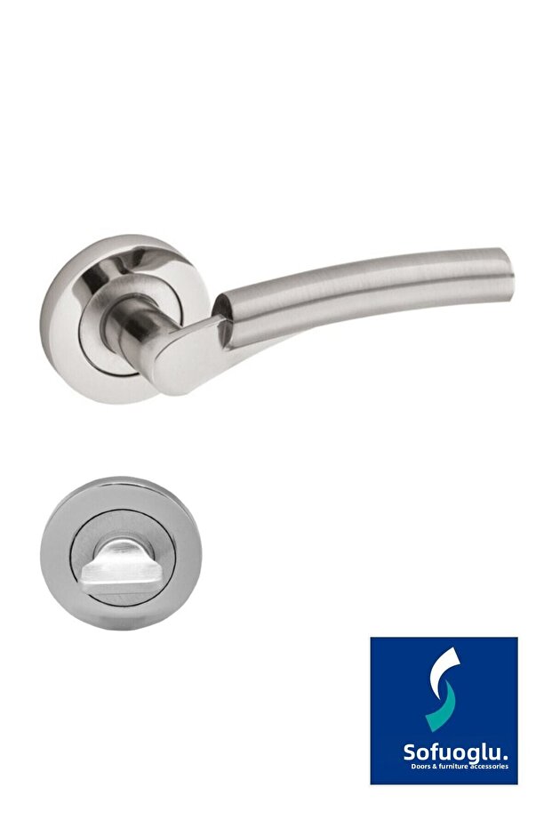Aluminum-Stainless Batum Round Rosette Wc Door Handle / Nickel-Satin - for Wc Doors - 1