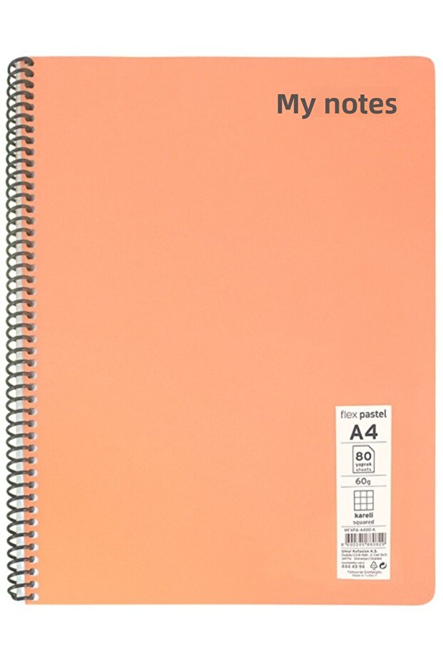 دفتر ملاحظات بغطاء بلاستيكي حلزوني A4 Flex PP 120 ورقة مربعة - 1