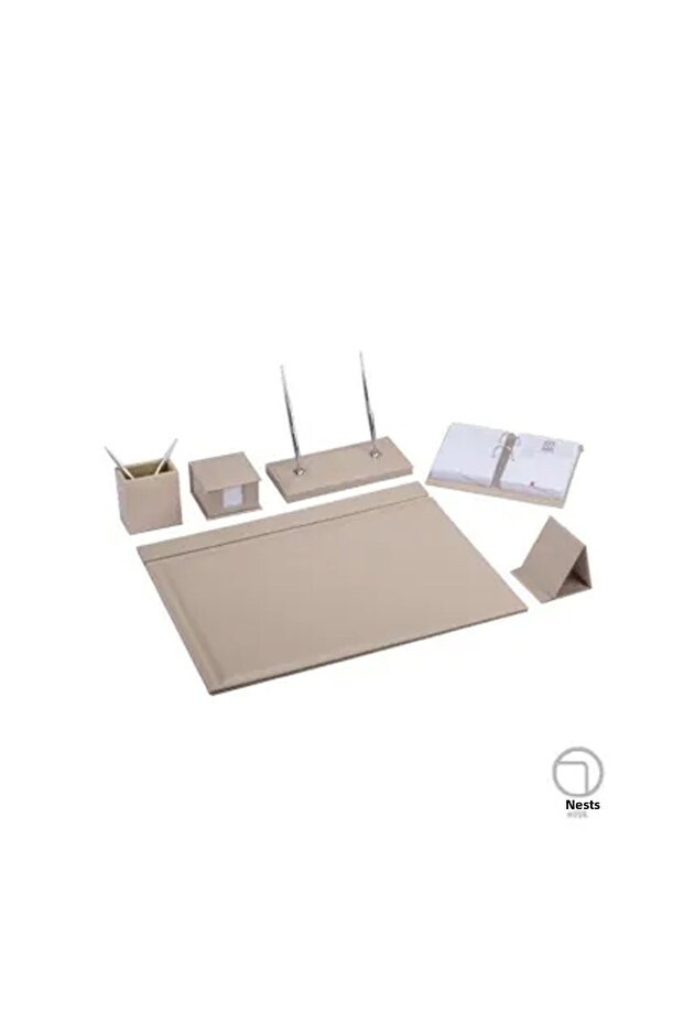 Set de birou solid, 7 piese, crem - 1