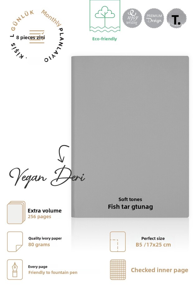 Softtons Notebook με Ευέλικτο Κάλυμμα - Κρέμα 128 yp. Καρό - 3