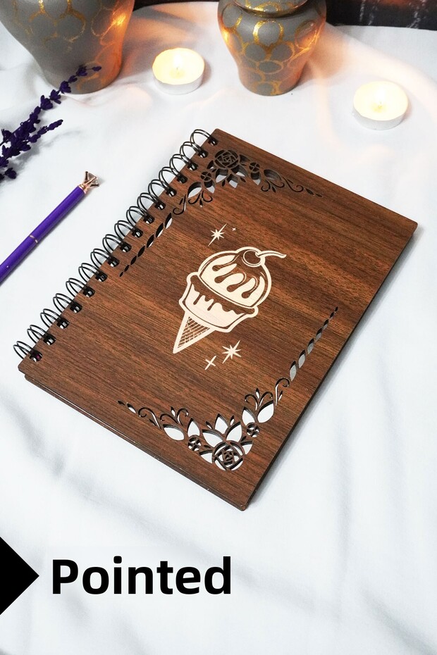 Ice Cream Wooden Cover Notebook - Dotted Notebook - 60 Sheets (120 Pages) - A5 15X21 cm