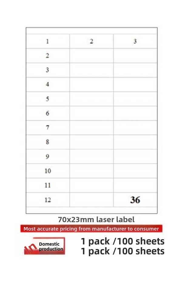 ملصق ليزر 100 ورقة مقاس A4 مقاس 70x23 36 ملصقًا في ورقة مقاس A4 واحدة