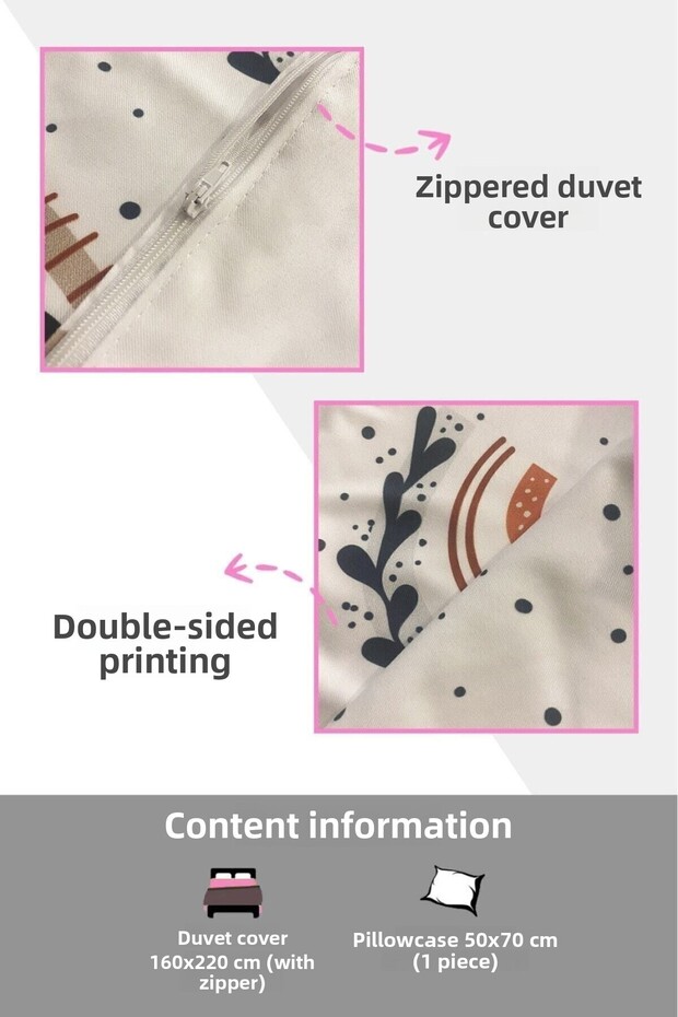 Double Sided Lion Patterned 2-Piece Set Without Sheets Printed Single Duvet Cover Set White - 3