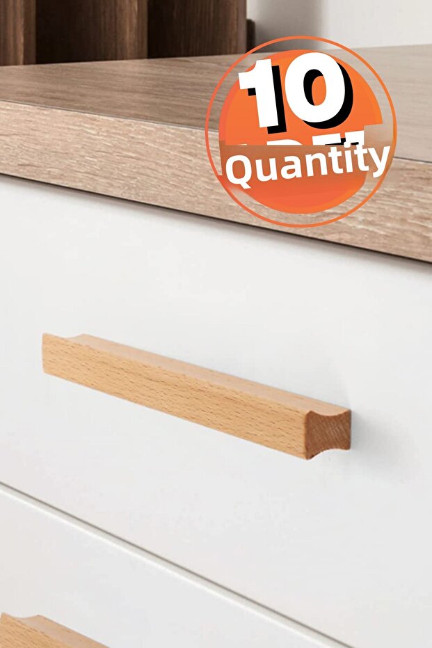 Cabinet Handle, 10 Pieces - 192mm (19,2CM) - Natural Wooden Handle, Drawer Handle, Kitchen Cabinet Handles