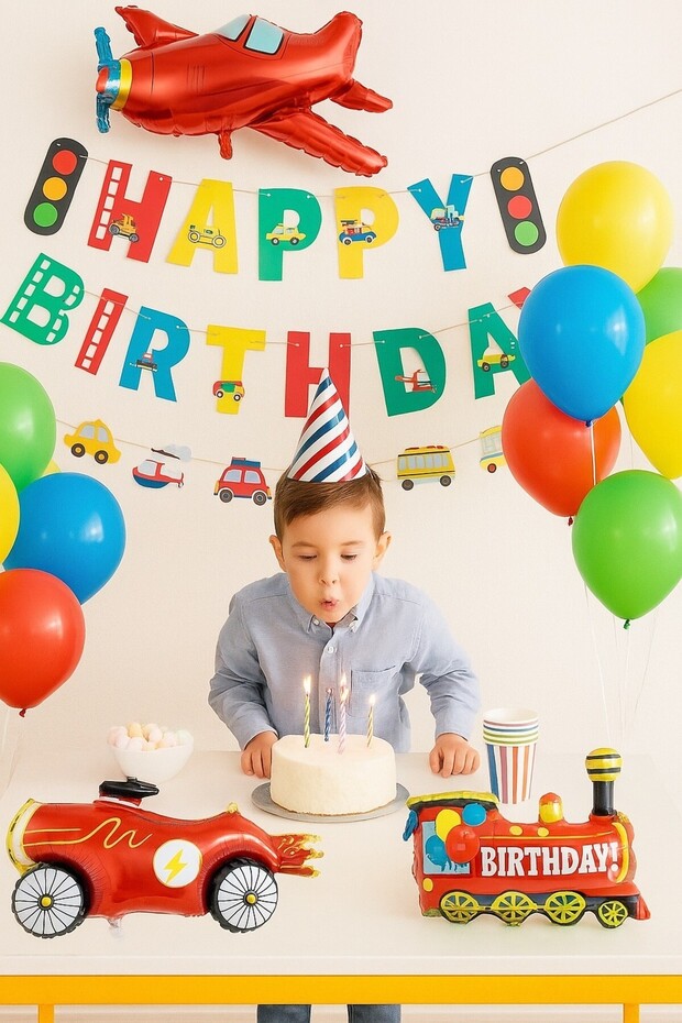 Vehicles Themed Birthday Party Set with Balloons