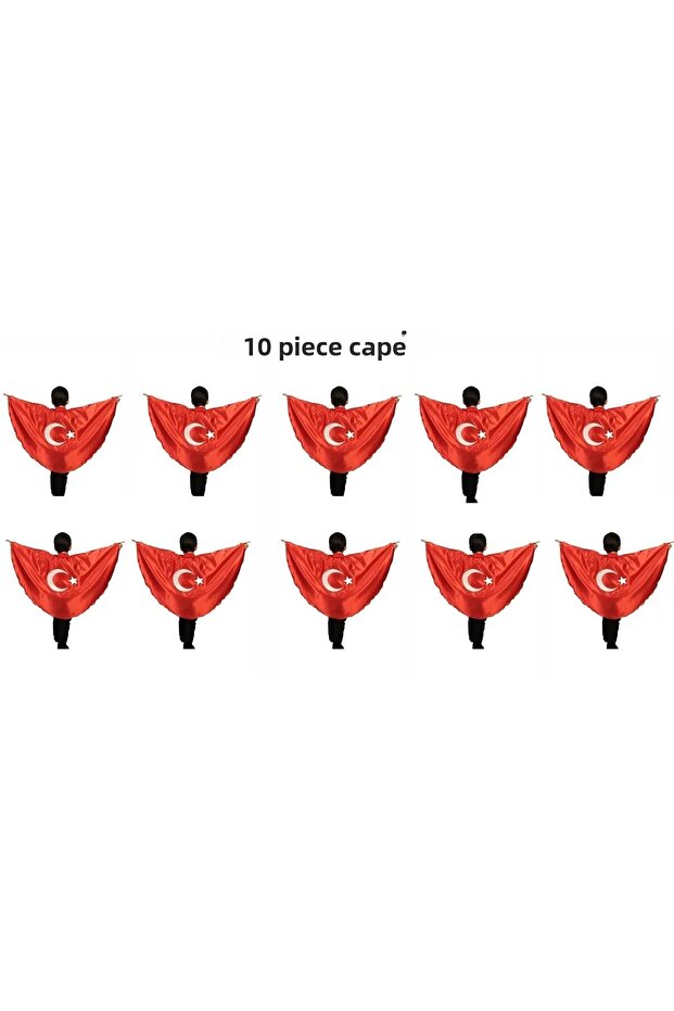 10 Lu Turkish Flag Cloak Performance Costume with Moon Star Flag April 23 2-6 Years Old (m),7-12 Years Old (L)