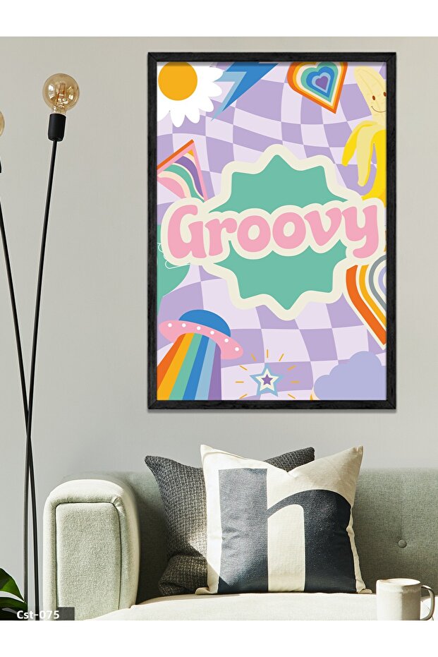 Groovy Written Retro Colorful One Piece Black Wooden Framed Painting