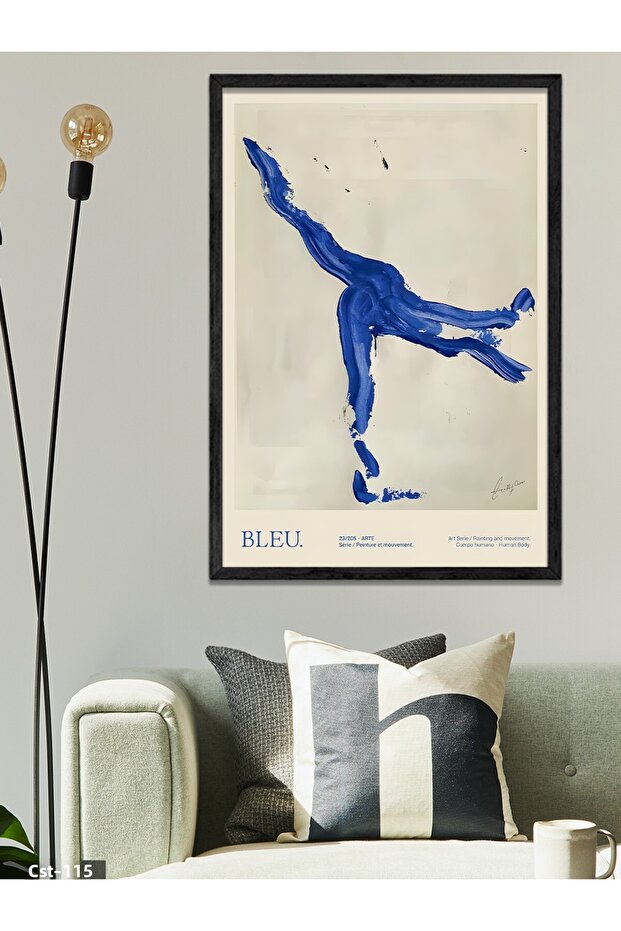 Blue Jumping Acrobat Figure One Piece Black Wooden Framed Painting