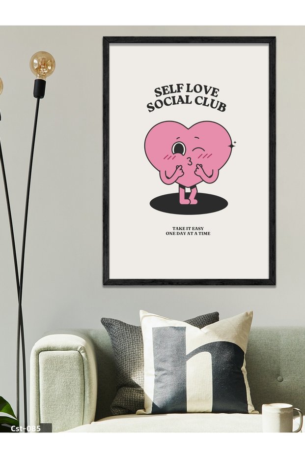 Pink Character Illustration Self Love Social Club One Piece Black Wooden Framed Painting