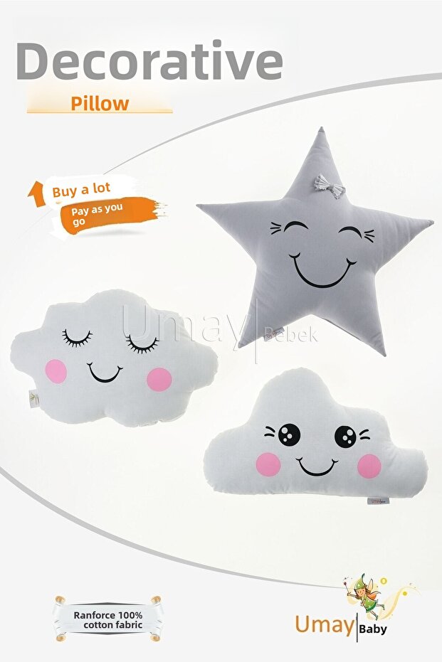 Baby Kids Room Decorative Pillow, Star Pillow, Cloud Pillow, Decorative Pillow