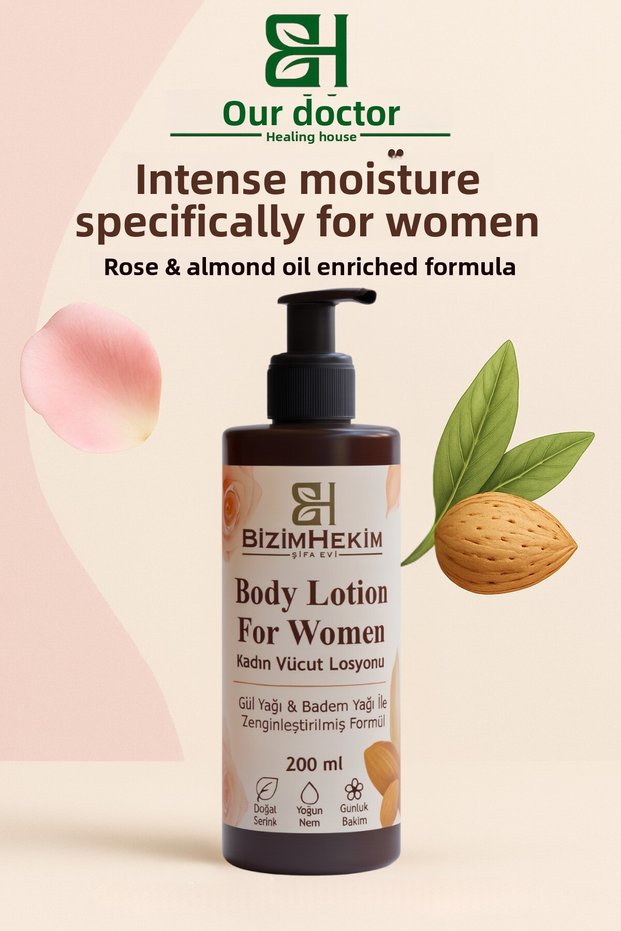 Women's Body Lotion 200ml | Moisturizing Body Cream, Rose & Almond Oil Care Cream