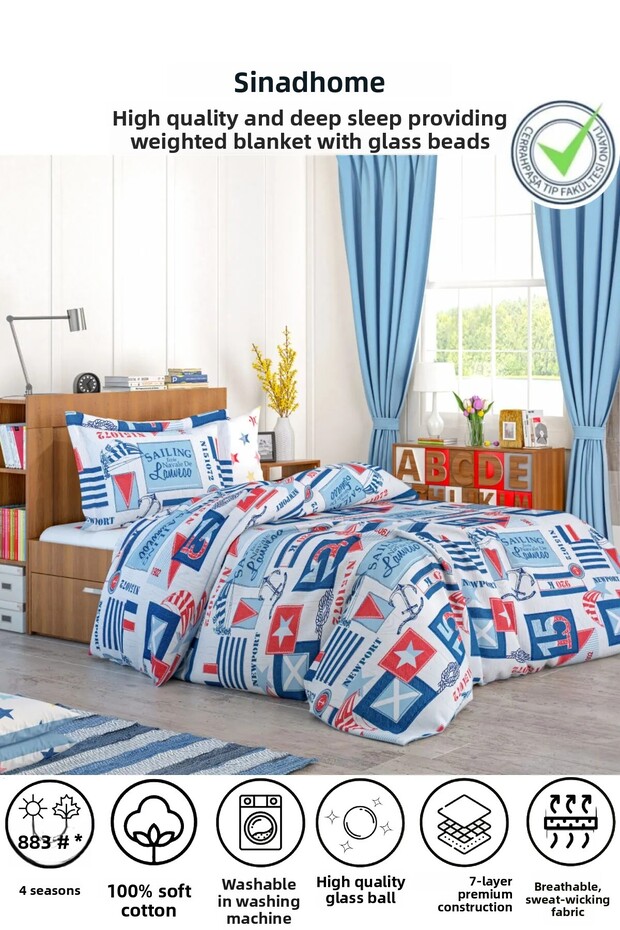 Weighted Blanket Single Quilt 8 kg 155X215 100% Cotton Fabric Glass Bead Filling (4 Seasons)