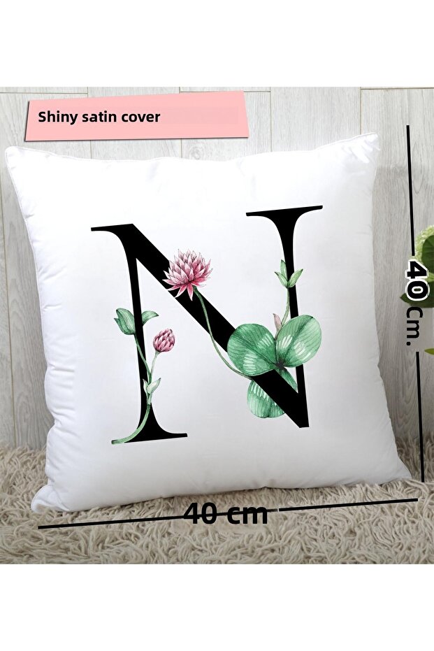 Flower Patterned N Letter Pillow - 2