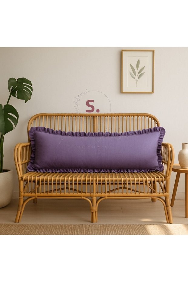 Ruffled Vintage Buldan Linen Purple Color Scandinavian Long 40X100 Throw Pillow (with Filling)
