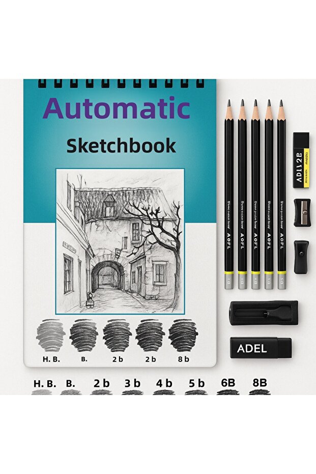 قلم رسم (HB، B، 2B، 3B، 4B، 5B، 6B، 8B) ومجموعة دفاتر (A5 90 غرام)