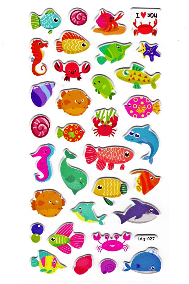 Fish Patterned Embossed Sticker - Planner Sticker, 17x9 Cm (Ldg027)
