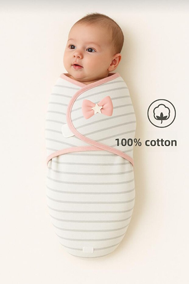 100% Cotton Swaddle for 0-4 Months Baby, Sleeping Bag, Velcro, Soft Combed Cotton Fabric, Breathable Fabric
