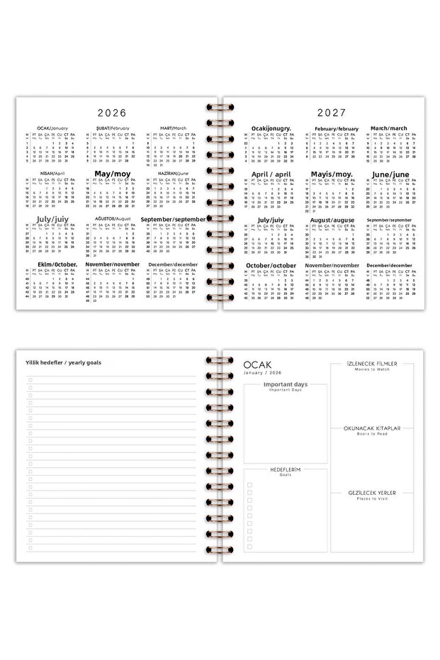 15x15 εκ. Τετράγωνο Σετ 2 Εβδομαδιαίων Ατζέντας και Τετραδίων με Σπιράλ για το Έτος 2026 - 7
