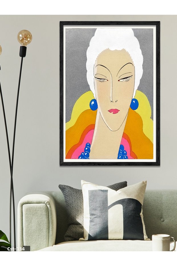 Colorful Face Portrait Illustration One Piece Black Wooden Framed Painting