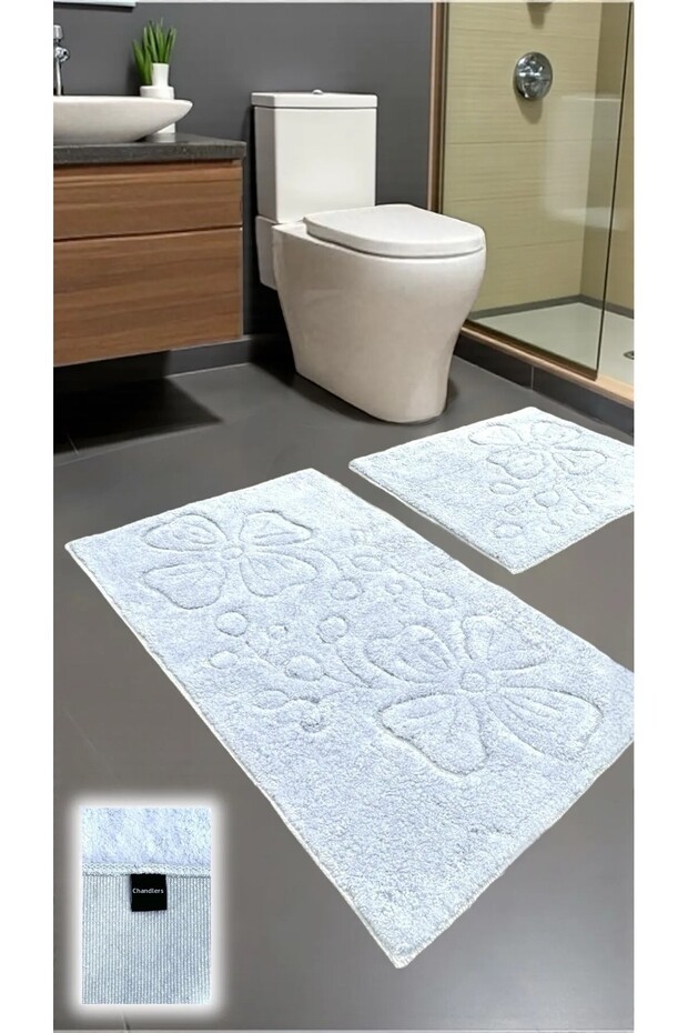 Zamantı Cotton Bath Mat Set – 2-Piece Woven Base, Soft Textured Design