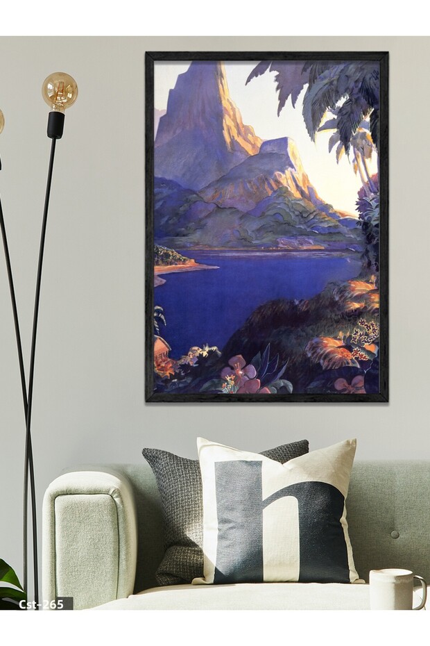Sunset under the Palm Trees One Piece Black Wooden Framed Painting