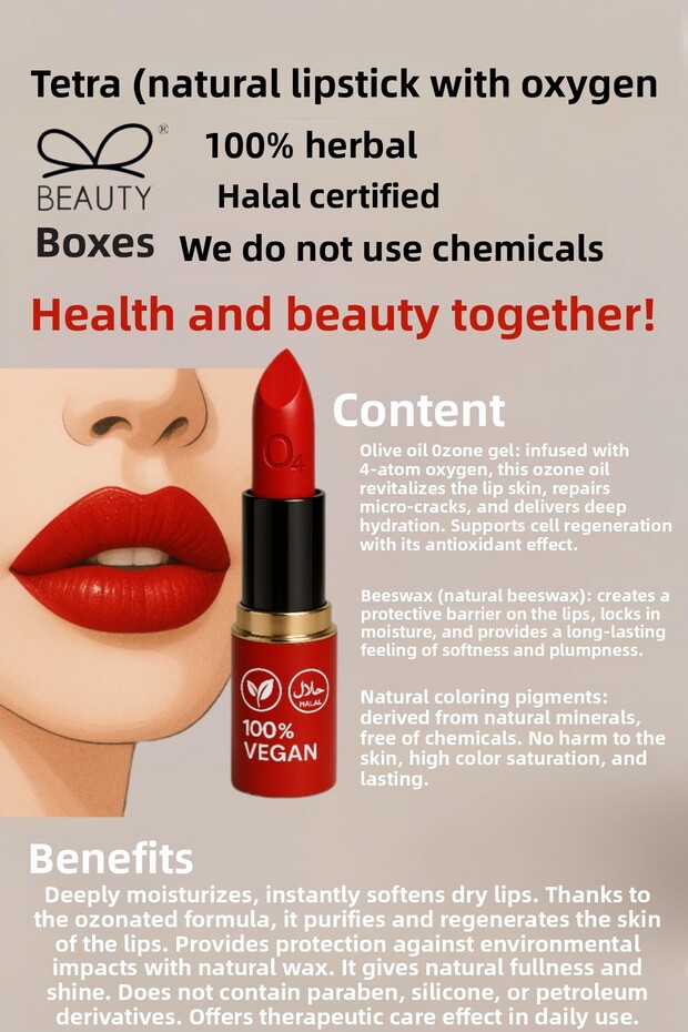 Vegan Lipstick Silky Touch on the Lips Shiny Beauty and Pure Power of Nature