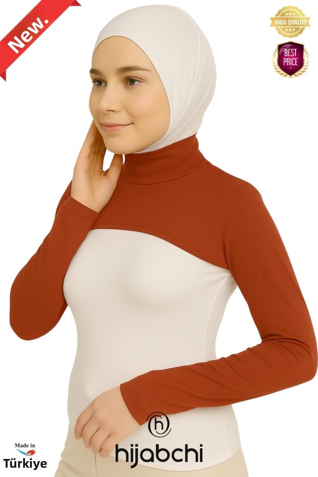 Neck Collar Sleeve Hijab - Turtleneck Viscose Stretch Fabric - Tile