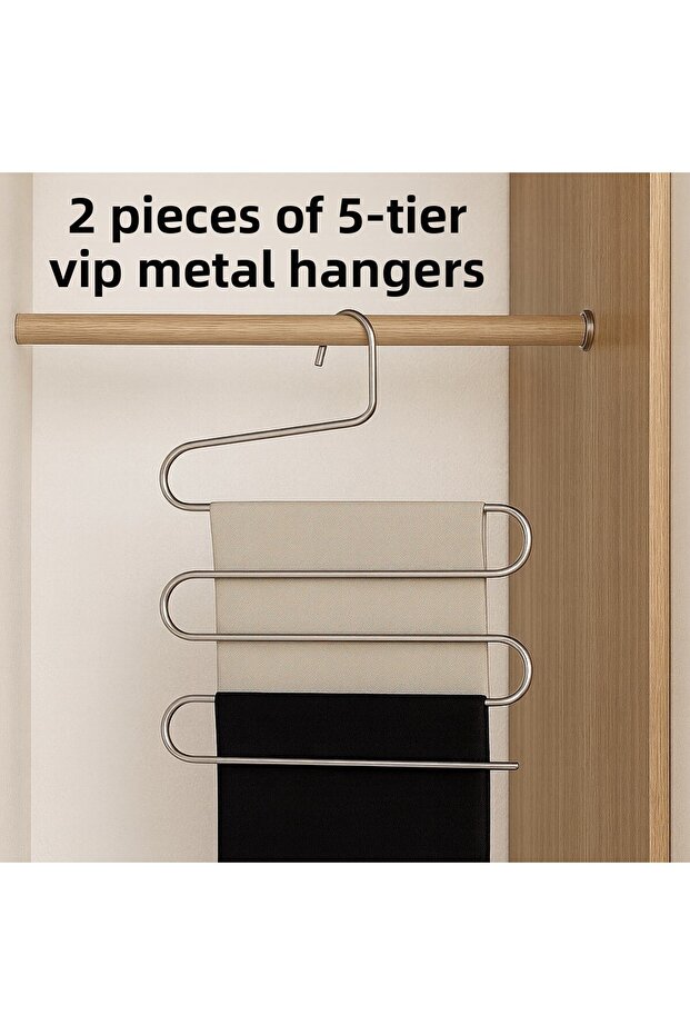 5-Compartment Metal Clothes Hanger 2Pcs Garment Pants Scarf Shawl Clothing Hanger Vip