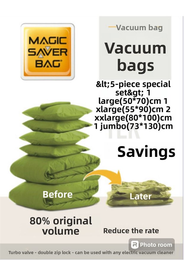 Vacuum Storage Bag Quilt Storage Bag Wardrobe Organizer Vacuum Bag Set 5 Pcs (1L*1Xl*2Xxl*1Jumbo)