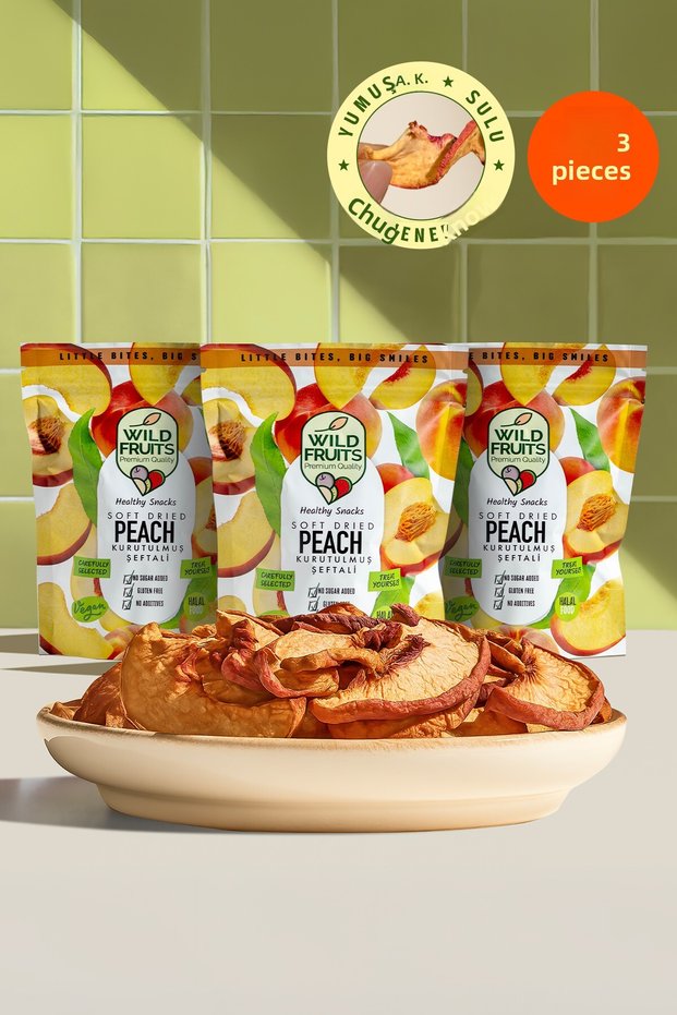 Dried Fruit Peach - No Additives, Soft Dried, Consistency of Turkish Delight, No Sugar Added, Vegan 3 X 50Gr