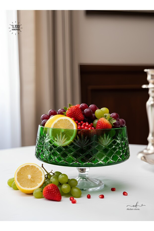 قطع ديكور مصنوع يدويًا وعاء سوفرا أخضر - 4