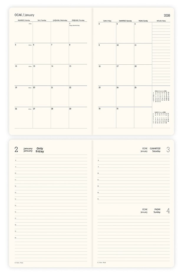 2026 Year Daily Agenda 16X24 cm - 12 Months - 8