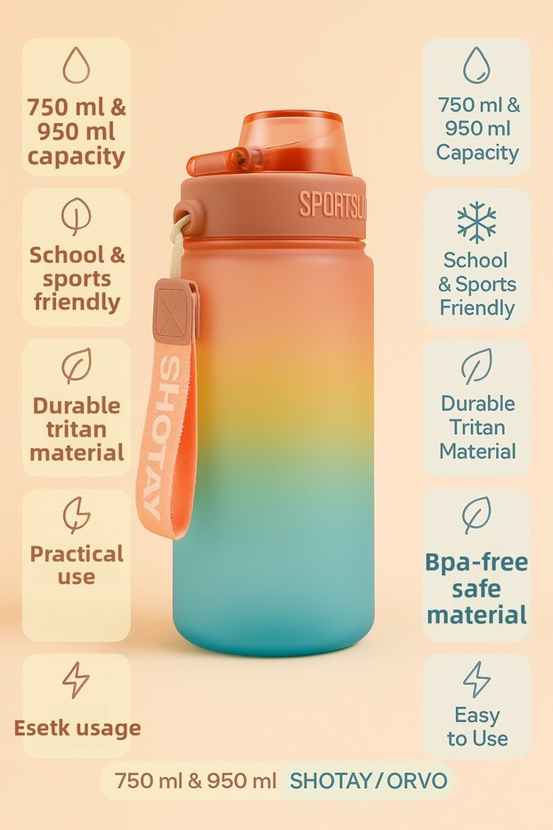 Shotay 950 ml Water Bottle – Sports Bottle with Locking Lid, Spout, and Strap (Gradient Color) St-7217