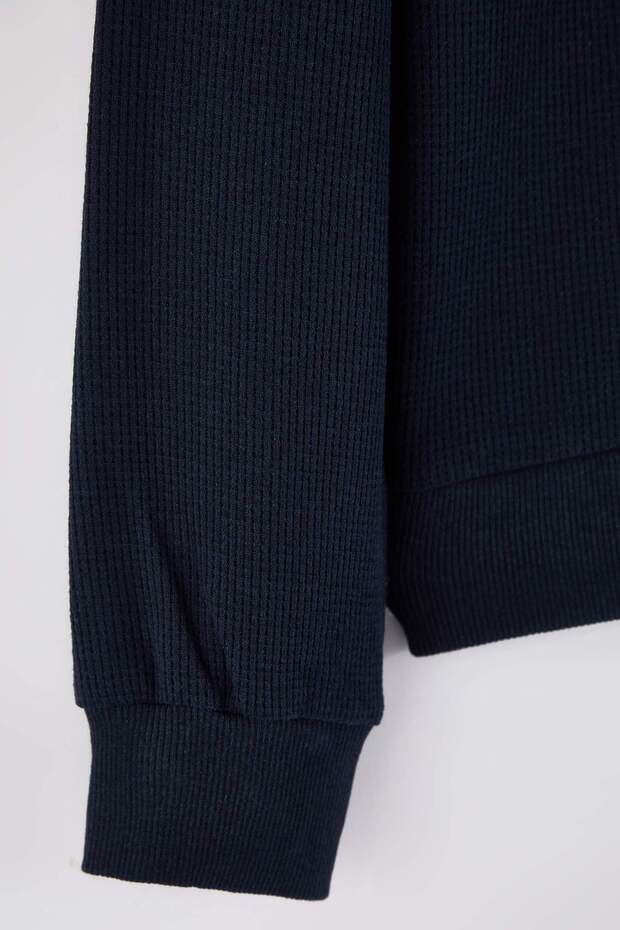 Koyu Lacivert Oversize/Geniş Kesim Bisiklet Yaka Kaplan Nakışlı Şardonsuz Sweatshirt TMNAW25SW00194 - 7