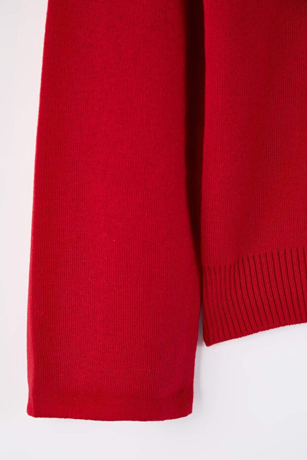 Wardrobe Essentials Kırmızı Düğme Detaylı Pamuklu Basic Triko Hırka TBBAW26AV00042 - 7