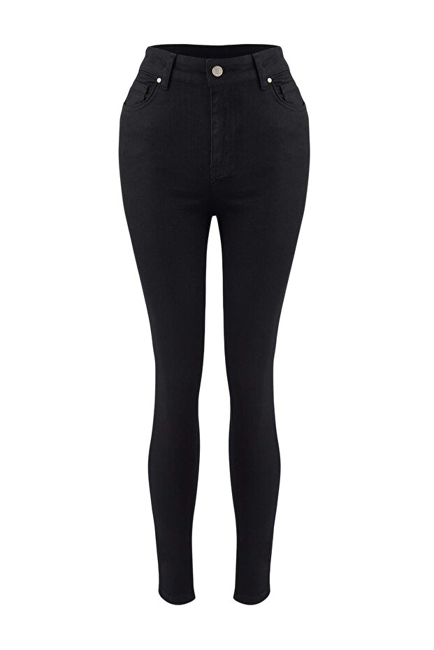 Siyah Yüksek Bel Esnek Skinny Jeans TWOAW26JE00250 - 5