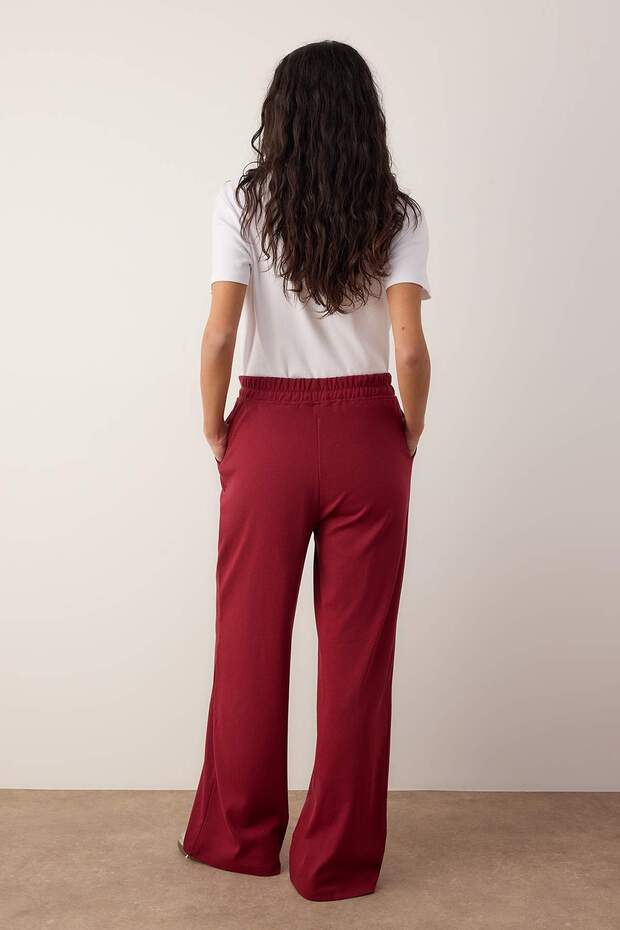 Bordo Mevsimlik Wide Leg/Geniş Paça Baplama Detaylı Esnek Örme Eşofman Altı TWOAW26EA00005 - 4