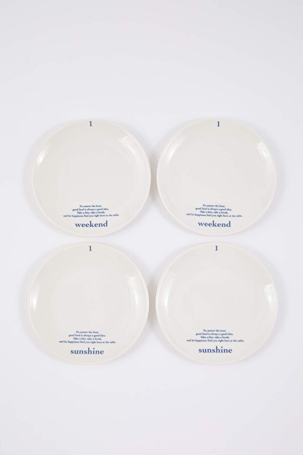 4'lü Sloganlı Porseelen Pasta Tabağı Seti 21cm TPHAW26TBK00022 - 3