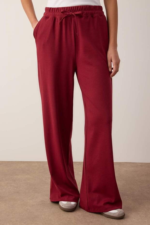 Bordo Mevsimlik Wide Leg/Geniş Paça Baplama Detaylı Esnek Örme Eşofman Altı TWOAW26EA00005 - 3
