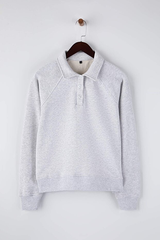 Gri Melanj Patlı Regular/Normal Kalıp Kalın İçi Polarlı Örme Sweatshirt TWOAW26SW00208 - 5