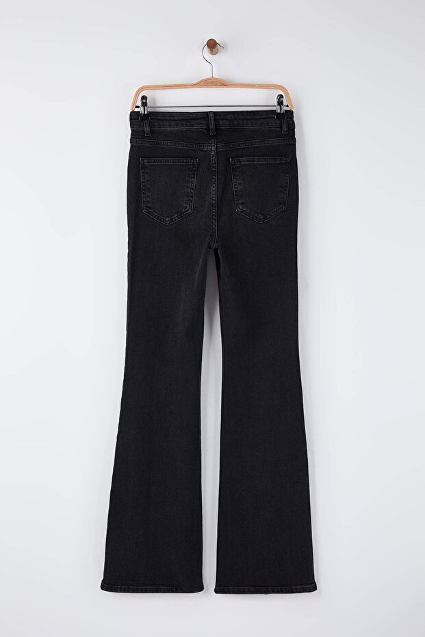 Antrasit Yüksek Bel Comfort/Esnek İspanyol Paça Flare Jeans TWOAW26JE00095 - 6