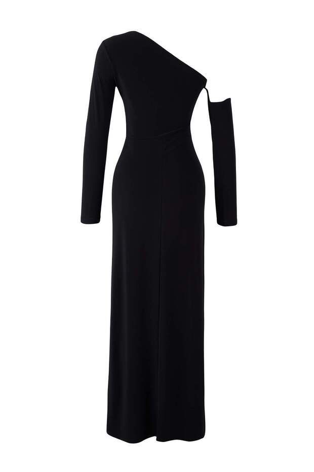 Siyah Cut Out ve Aksesuar Detaylı Örme Maxi Abiye & Mezuniyet Elbisesi TPRAW26AE00012 - 8