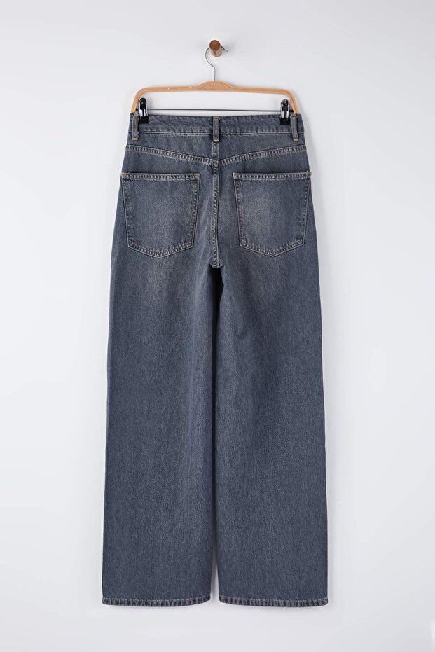Gri Yüksek Bel Baggy Wide Leg Rahat Geniş Paça %100 Pamuklu Jeans TWOAW26JE00239 - 6