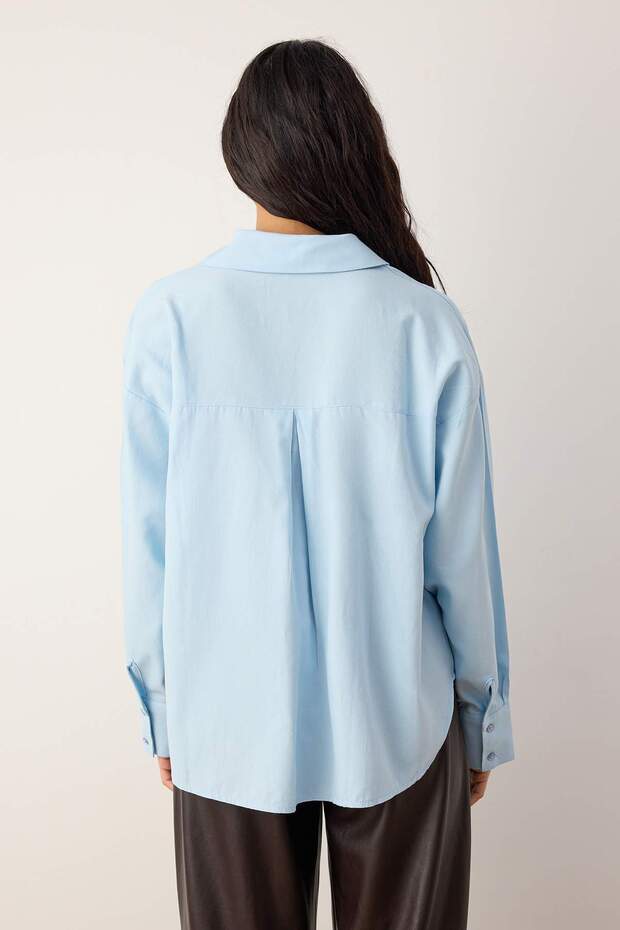 Açık Mavi Oxford Geniş/Oversize Kalıp Gömlek TWOAW26GO00121 - 4