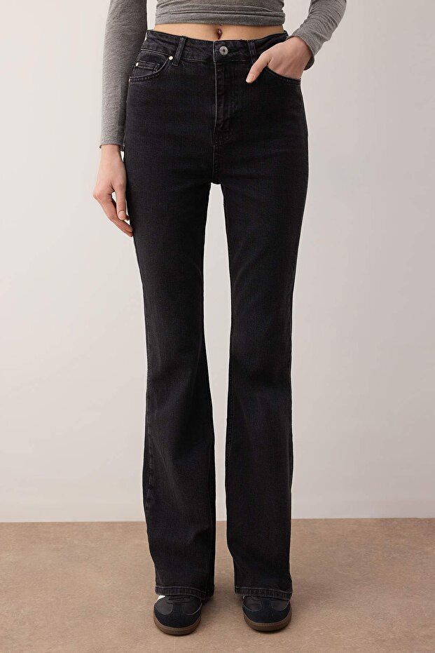 Antrasit Yüksek Bel Comfort/Esnek Flare Jeans TWOAW25JE00096 - 8