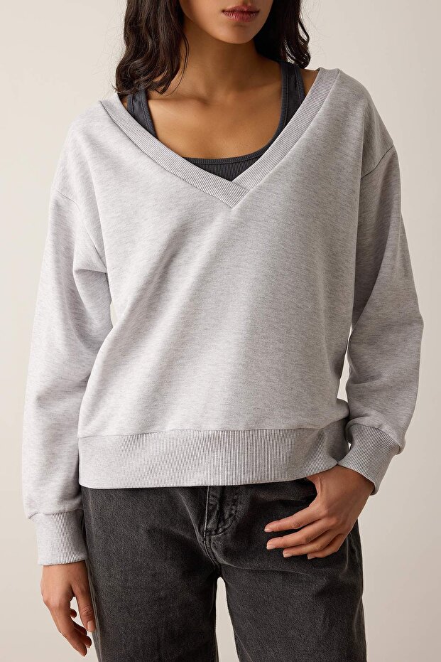 Teen Kar Melanj 2'li Düşük Omuzlu Örme Sweatshirt TWOAW26SW00149 - 2