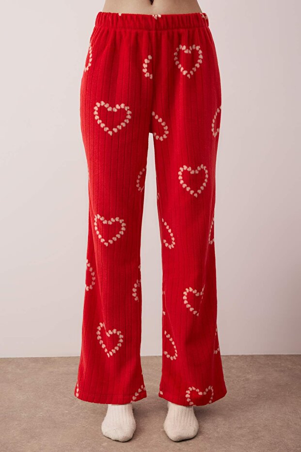 Kırmızı Kalpli Polar Kışlık Örme Pijama Takımı THMAW25PT00058 - 4
