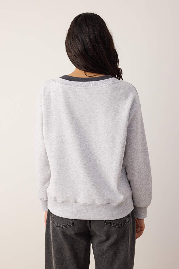 Teen Kar Melanj 2'li Düşük Omuzlu Örme Sweatshirt TWOAW26SW00149 - 3
